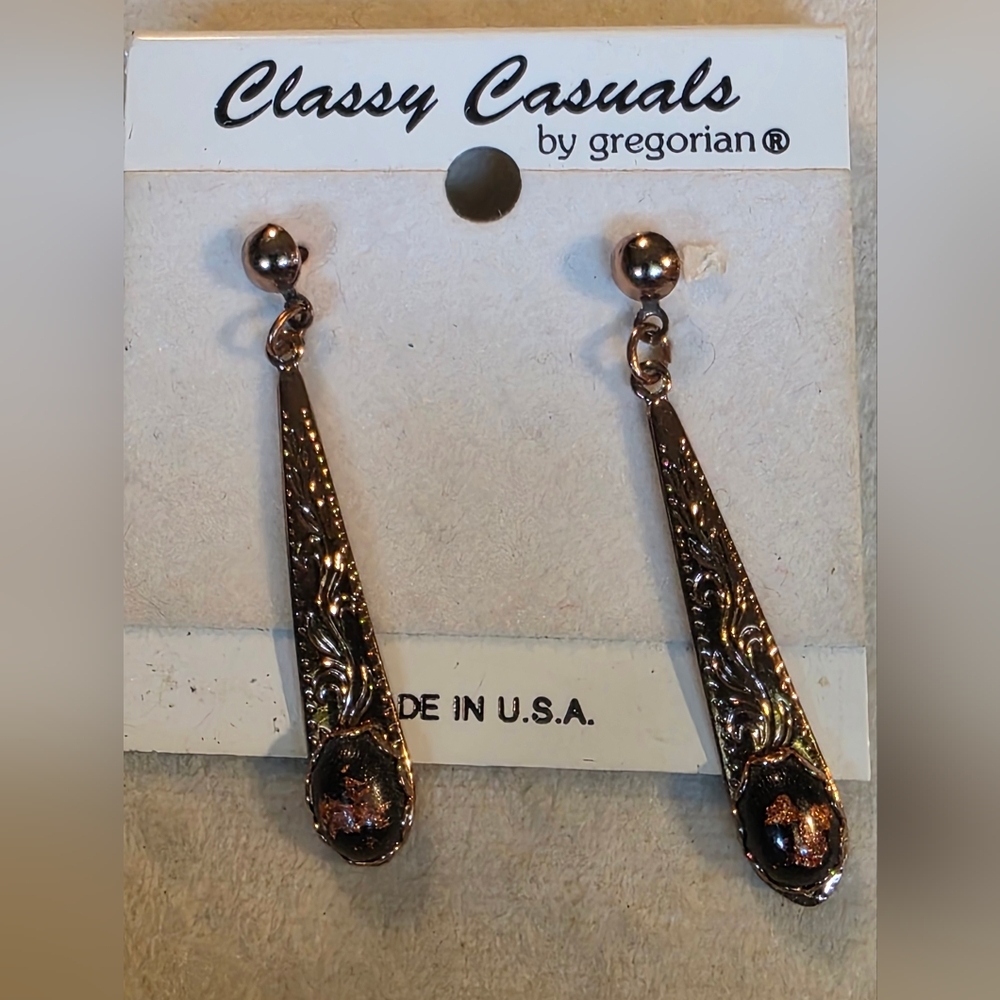 Gregorian Copper And Gem Dangle Earrings